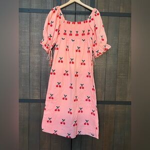 Farm Rio Cherry Cross Stitch Midi Dress XS